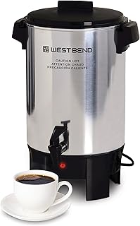 West Bend Coffee Urn Highly-Polished Aluminum Features Automatic Temperature Control with Cup Per Minute Brewing and Easy Clean Up Includes In-Basket Measuring Guide and Ready Light, 30-Cup, Silver