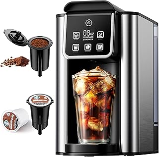 Hot & Iced Coffee Maker with Bold Setting, Single Serve Coffee Maker for K Cup and Grounds, 6-14 Oz Brew Sizes, 50 Oz Removable Water Tank, One Cup Coffee Machine with Reusable Filter, Black